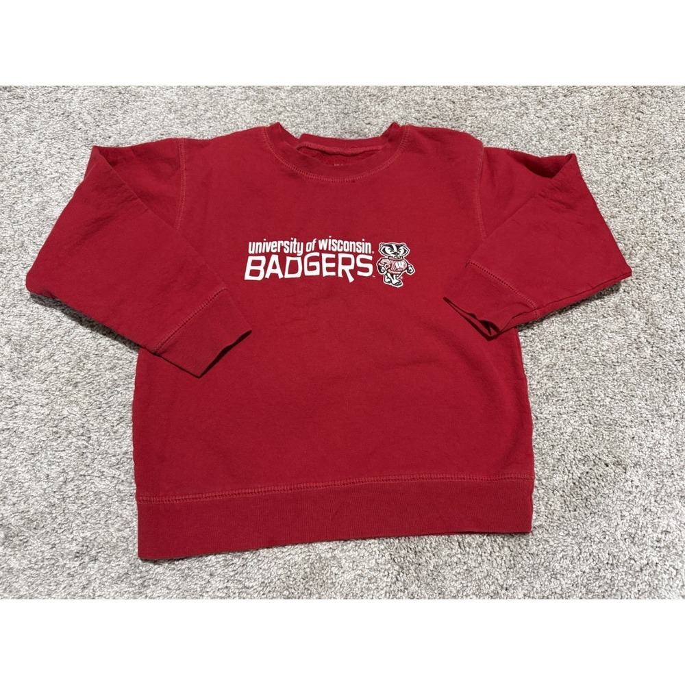 University Of Wisconsin‎ Bucky Badger Crewneck Sweatshirt Red Youth 5/6T